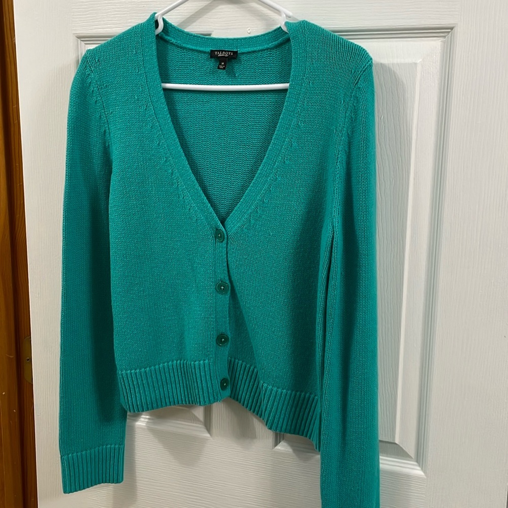 Talbots teal cardigan sweater